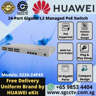 Huawei 24-Port Switch S220-24P4X GIGABIT 1000 Mbps High Speed Best CCTV SWITCH SINGAPORE Economy POE Switch Repair YC