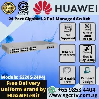 Huawei 24-Port Switch S220S-24P4J GIGABIT 1000 Mbps High Speed Best CCTV SWITCH SINGAPORE Economy POE Switch Repair YC