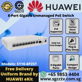 Huawei Switch POE 8-Port SFP S110-8P2ST GIGABIT 1000 Mbps High Speed Best CCTV SWITCH SINGAPORE Economy POE Switch Repair