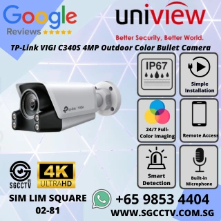 TP-Link VIGI C340S 4MP Outdoor Full-Color Bullet Camera with ColorPro Vision, Smart Detection, IP67, Built-In Mic, and H.265+. Repair & Replace in Singapore. NN