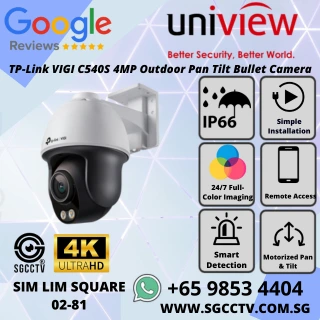 TP-Link VIGI C540S 4MP Outdoor Pan Tilt Bullet Camera with 24/7 Full-Color Vision, Smart Tracking, AI Detection, IP66, and H.265+. Repair in Singapore NN