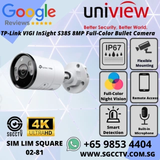 TP-Link VIGI InSight S385 8MP Full-Color Bullet Camera with AI Smart Detection, Dual Analytics, IP67, 24/7 Color, and H.265+. Repair & Replace in Singapore.NN