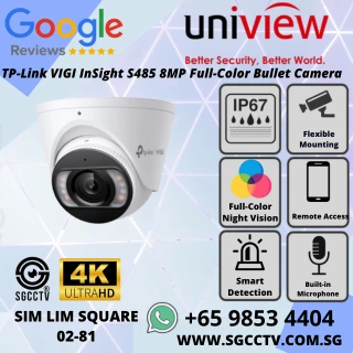 TP-Link VIGI InSight S485 8MP Full-Color Bullet Camera with AI dual analytics, smart detection, IP67, H.265+. Repair & Replace in Singapore NN