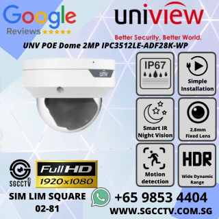 UNV 2MP POE Dome Camera IPC3512LE-ADF28K-WP with IP67,Built-in mic, smart detection Ideal for indoor/outdoor use in Singapore Repair And Replace Singapore NN