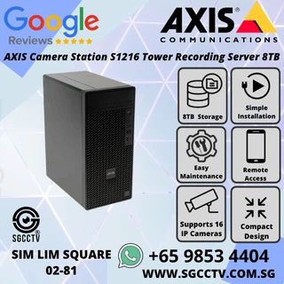 AXIS S1216 Tower Server with 8TB storage preloaded with AXIS Camera Station Supports 16 cameras Ideal for secure mid-sized surveillance systems NN