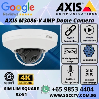 AXIS M3086-V 4MP Dome Camera – AI analytics WDR IK10-rated edge storage compact indoor security Repair replace Singapore NN
