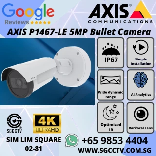 AXIS P1467-LE 5MP Bullet Camera with AI analytics Lightfinder 2.0 Forensic WDR Optimized IR IP67 weatherproof PoE support Repair replace Singapore NN