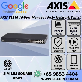 AXIS T8516 16-Port PoE+ switch powers 16 cameras supports SFP uplinks fanless operation and Axis Device Manager for secure scalable video networks NN