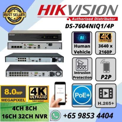 CCTV NVR Hikvision DS-7616NXI-K2-16P Repair Replace CCTV NVR Singapore 16ch NVR VGA HDMI Mobile APP Hik-Connect P2P AcuSense