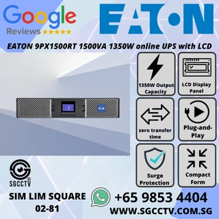 EATON 9PX1500RT 1500VA 1350W online UPS with LCD 8 outlets and rack/tower flexibility Perfect backup for servers NVRs and critical systems NN