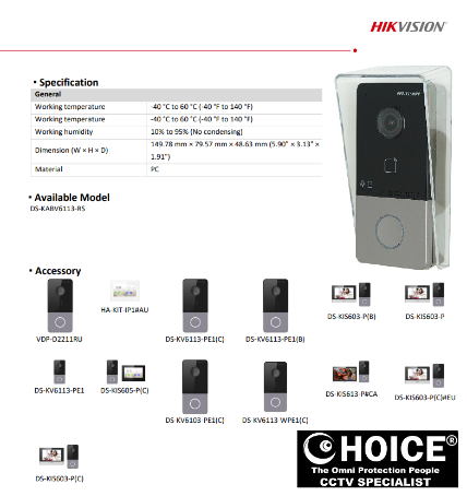 HIKVISION DS-KABV6113-RS Rain Shield Villa Door Station Protective Shield DS-KAB34X-S1 Face Recognition DS-KAB34X-S1 Access Control