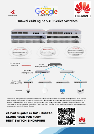 HUAWEI SWITCH 24-Port Gigabit L2 S310-24ST4X CLOUD 10GE POE 400W Fast Speed BEST SWITCH SINGAPORE SWITCH Repair NEW