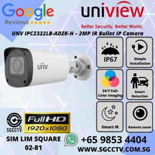 UNV Camera 2mp Varifocal IPC2322LB-ADZK-H IR Bullet POE IP67 512GB Motion detection Tampering alarm Audio detection Cross line Intrusion