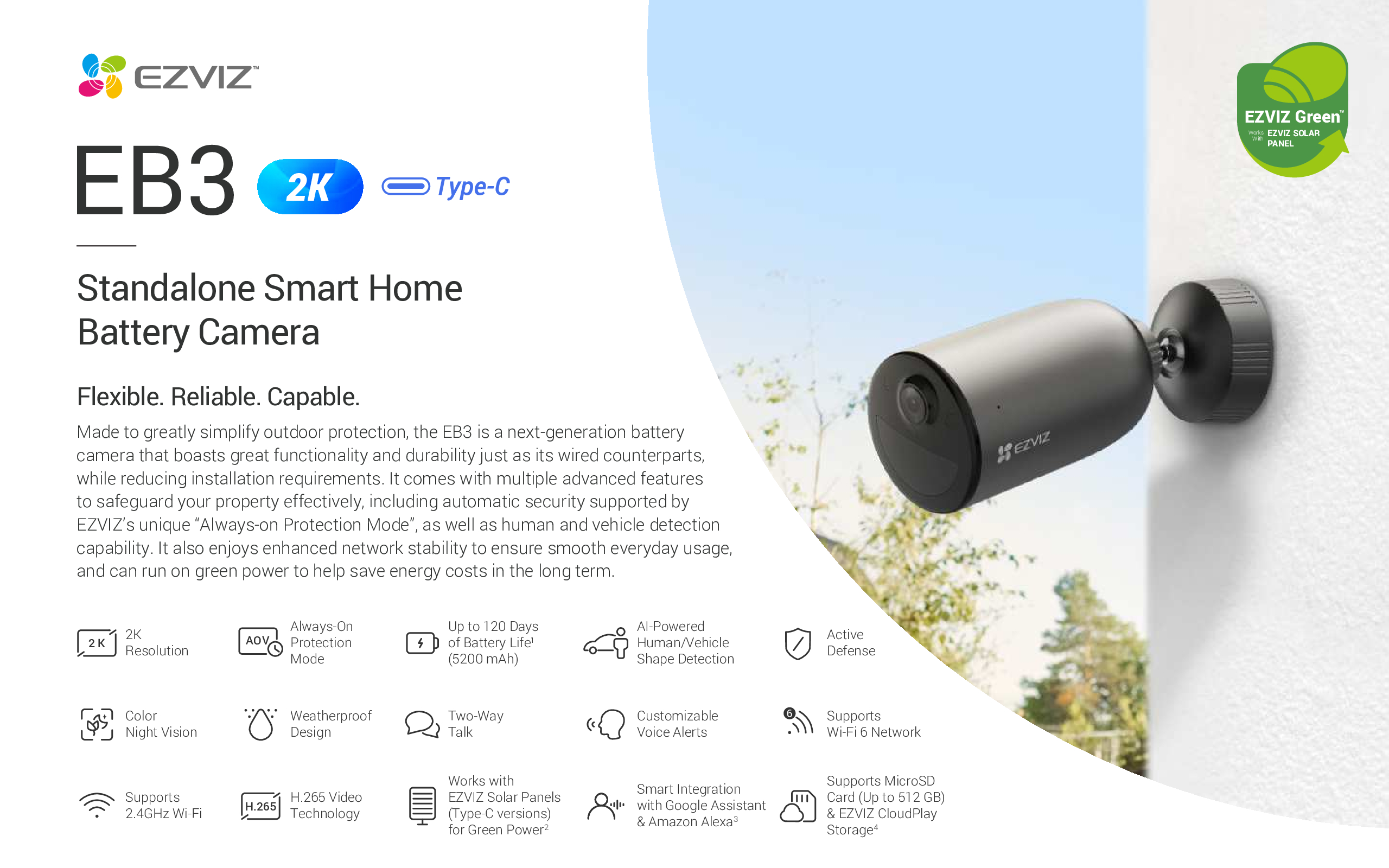 EZVIZ EB3 AOV Version 3MP Standalone Smart Home Battery Camera Always On Protection, Day & Night NEW DB 4 EZVIZ EB3 AOV Version 3MP Standalone Smart Home Battery Camera Always On Protection, Day & Night NEW DB - Image 4