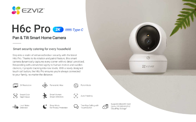 EZVIZ H6c 2K 3MP Pan & Tilt Smart Home Camera — Smart Coverage, Intelligent Security
