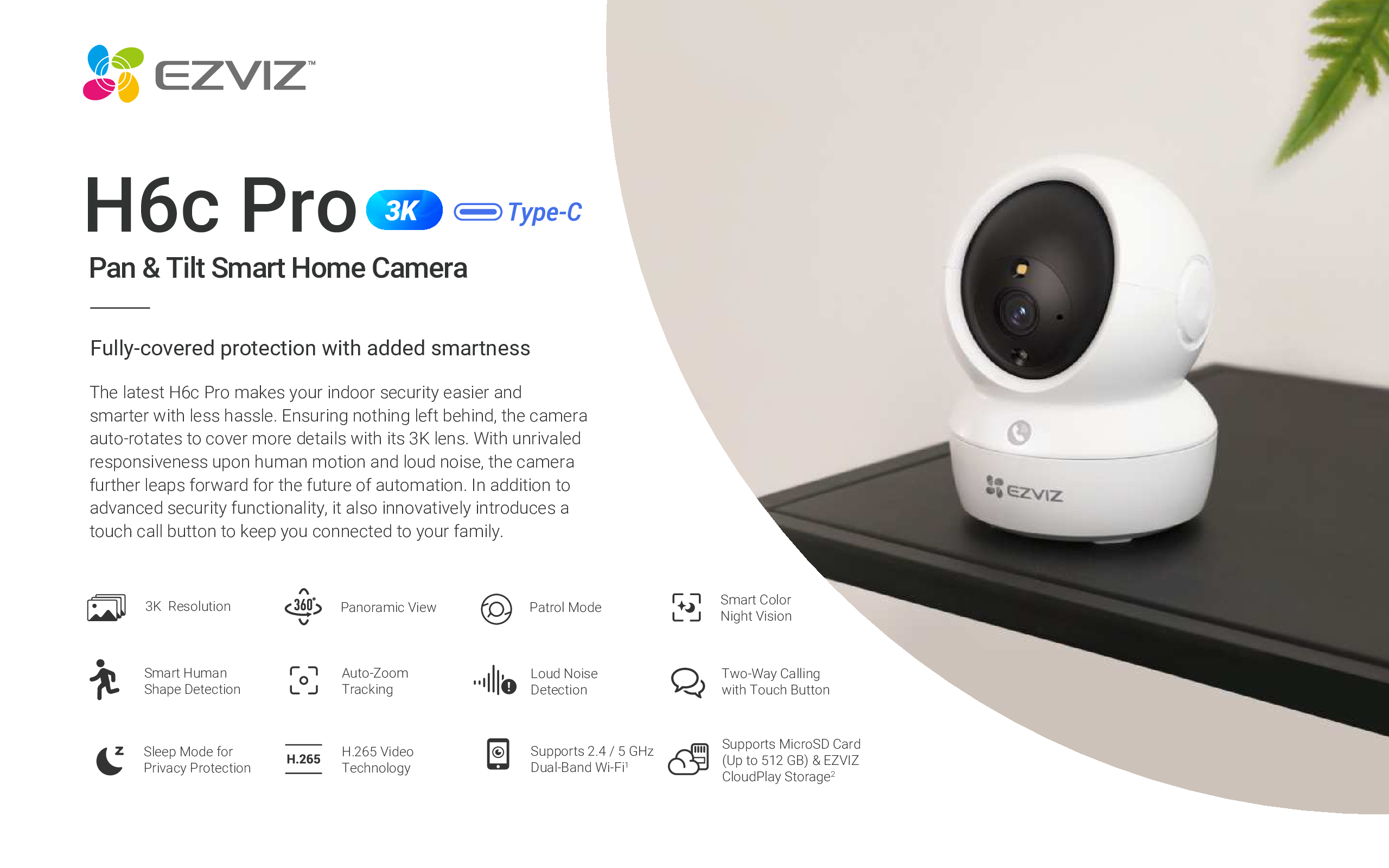 EZVIZ H6c PRO 3K 5MP Pan & Tilt Smart Home Camera DB 5 EZVIZ H6c PRO 3K 5MP Pan & Tilt Smart Home Camera DB - Image 5
