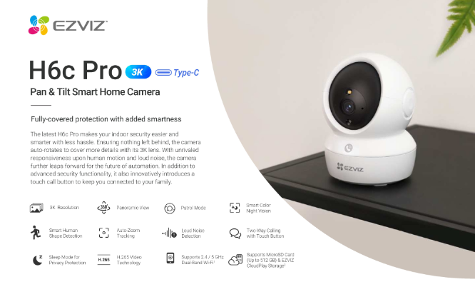 EZVIZ H6c PRO 3k 5MP Pan & Tilt Smart Home Camera