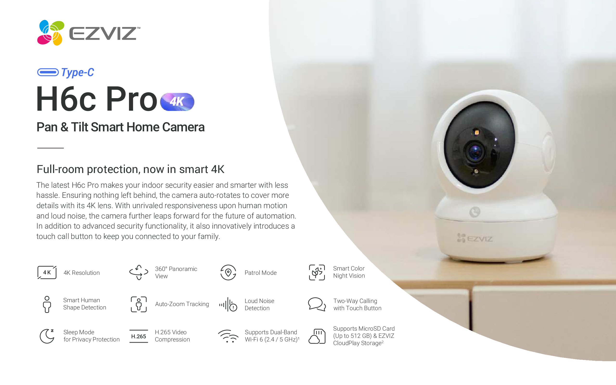 EZVIZ H6c PRO 4K 8MP Pan & Tilt Smart Home Camera DB 5 EZVIZ H6c PRO 4K 8MP Pan & Tilt Smart Home Camera DB - Image 5