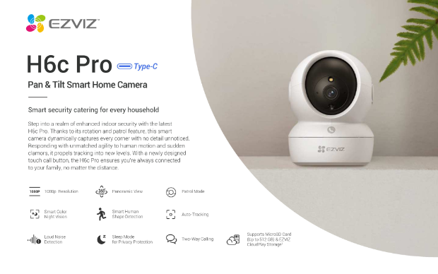 EZVIZ H6c Pro 1080P 2MP Pan & Tilt Smart Home Camera