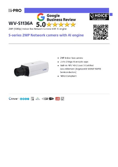 IPRO PANASONIC WV-S1136A 2MP Box POE Camera AI engine AI Sound Gunshot Yell Horn Glass Break NDAA compliant iPro CCTV Singapore
