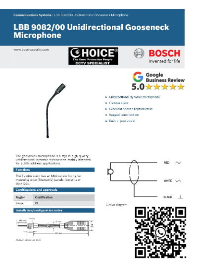 BOSCH LBB 9082-00 Gooseneck Microphone Public Address Applications Unidirectional Omnidirectional Gooseneck Microphone Singapore