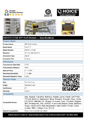 SGCCTV SFP RJ45 Module SGCCTV-C1GE NETWORK SWITCH SFP Module Singapore Networking Components Supplier Fibre SFP Transceiver 1 SGCCTV SFP RJ45 Module SGCCTV-C1GE NETWORK SWITCH SFP Module Singapore Networking Components Supplier Fibre SFP Transceiver