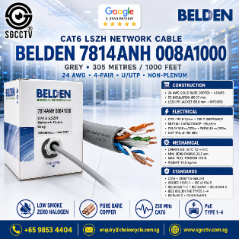 BELDEN CAT6 7814ANH 008A1000 PE INSULATION POE Cable LSZH Gray 305 meters CABLE SUPPLIER Solid Bare Copper Conductor