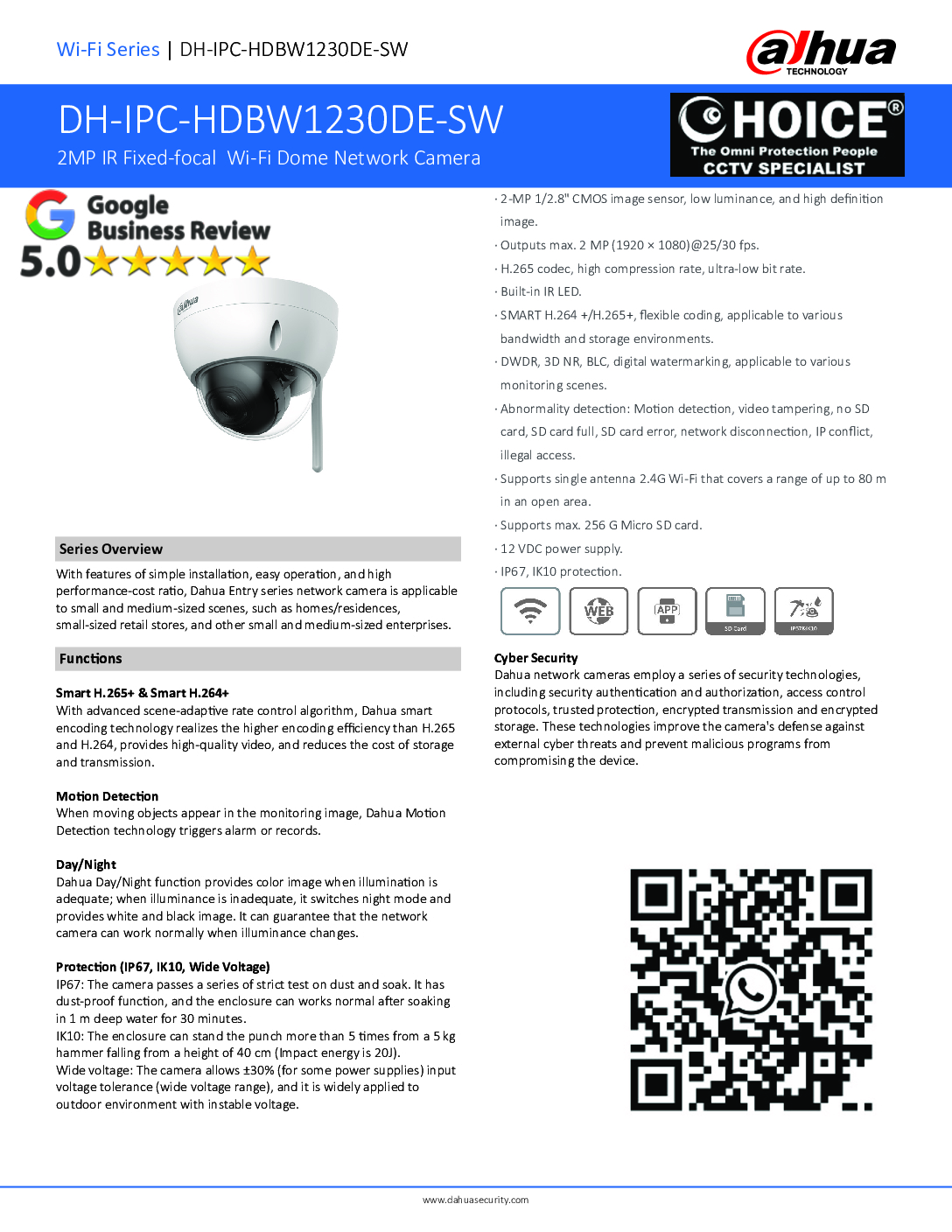 DAHUA DH-IPC-HDBW1230DE-SW-0280B WIFI Dome Camera 2MP 1080P IR LED 30 meters IP67 DC12V Smart PSS DSS DMSS Mobile App 6 DAHUA DH-IPC-HDBW1230DE-SW-0280B WIFI Dome Camera 2MP 1080P IR LED 30 meters IP67 DC12V Smart PSS DSS DMSS Mobile App - Image 6