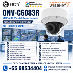 HANWHA QNV-C6083R 2MP AI IR Vandal Dome Camera CCTV Camera Repair Korea Security System Samsung Security WISENET CCTV