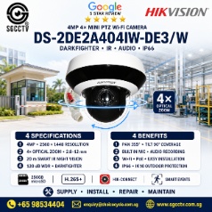 HIKVISION 4MP 4X PTZ DS-2DE2A404IW-DE3/W IR Pan Tilt Zoom Network Wi-Fi Camera Mini Dome Low Light DarkFighter IP66 AUDIO Mic