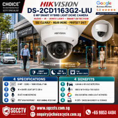 HIKVISION DS-2CD1163G2-LIU 6MP Smart Hybrid Light AUDIO IR Dome Network Camera CCTV Security Camera SGCCTV CHOICECYCLE