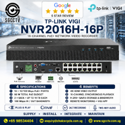 TP-LINK VIGI NVR2016H-16P 16-Channel POE NVR TAPO CAMERA Remote Management VIGI Surveillance Self-Adaptive Ethernet Interface